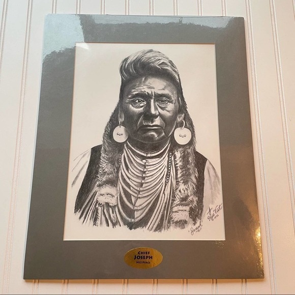 Vintage Native American Indian Art Print Chief Joseph Nez Perce Ken West 1986 - Picture 5 of 5